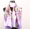 1pcs Hunter Green Black Scarves Sunflowers Lavender Color Women's Fashion Satin Oil Painting Long Wrap Shawl Beach Silk Scarf 160X50cm