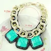 European Chunky Gold Plated Chain Exaggerated Square Resin Gem Statement Bib Necklace For Women323w