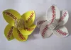 softball giallo baseball bianco cuciture davvero fiori in pelle con grandi fermagli per capelli in cristallo arco per capelli al dettaglio all'ingrosso