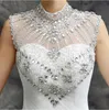 Robe de bal blanche col haut appliques perles brillantes sans manches robe de mariée longueur au sol pour la mariée