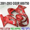 Juego de carenados de alta calidad para SUZUKI GSXR600 GSXR750 2001-2003 K1 llamas blancas en kit de carenado rojo GSX-R 600/750 01 02 03 EF52