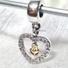 925 Sterling Silver 14K Real Gold Forever W My Heart Dangle Charm Koralik Pasuje Europejskiej Pandora Biżuteria Bransoletki Naszyjniki Wisiorki