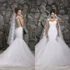 Vendita calda Abiti da sposa a sirena con strascico staccabile Appliques di pizzo con perline Sheer Back Abiti da sposa Cinghie senza spalline Custom Made