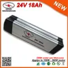 Silver Fish Aluminium Cased Electric Cykel Bike Lithium Batteri 24V Li Ion Batteripack 18Ah Li-Ion Batteri med 2A laddare