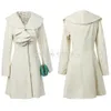 Wholesale-Women's Ruffle Falbala Warm Wool Blend Long Coat Jacket Outwear Overcoat Parkas
