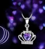 Collier pendentif couronne classique mode 925 argent Sterling pendentif couronne en cristal autrichien violet/argent collier vague d'eau femmes bijoux