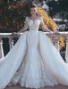 2019 Luxury Mermaid Wedding Dresses Sheer Neck Beaded Crystal Laceアップリケアラビア長袖オーバースカートプラスサイズのフォーマルBRIDA5562979