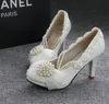 White Beaded Pearls wedding shoes Round Toe High heel Applique Summer Sandles bridal shoes accessories