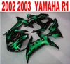 Spritzguss-ABS-Verkleidungskörper für Yamaha R1 02 03, Yamaha R1 2002 2003, grüne Flammen in schwarzem Verkleidungssatz LQ67