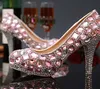 Piękne różowe kryształowe buty ślubne Wspaniałe Rhinestone wysokie obcasy Handmade Luksusowa Lady Evening Prom Girl Birthday Party Shoes