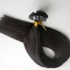 200g 1Set = 200Strands Flat Tips Hair Pre Bonded Keratin Hårförlängningar 18 20 22 24in # 1b / av svart brasiliansk indisk remy mänskligt hår