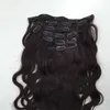 확장에서 브라질 바디 웨이브 클립 7 조각 인간의 레미 헤어 클립에서 물결 모양의 자연 검은 머리카락 클립 클립