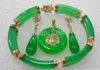 2 filas de jade verde pulsera pendientes colgante Collar Sistemas de la joyería