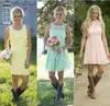 2020 Landstil Kort spets brudtärna klänningar blandad stil formell klänning för junior och vuxen brudtärna knä längd bröllopsfest klänningar