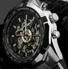 Ganador de la marca Luxury Sport men's Automatic Skeleton Mechanical Military Watch Men Silver Steel Steel Band