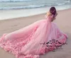 Principessa rosa 3D abito da ballo floreale abiti da sposa 2020 spalle scoperte fiore plus size tulle gonfio spiaggia di campagna Dubai abito da sposa quinceanera