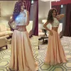 Sparkly Two Piece Peach Prom Dresses Crystal Beaded Crop Top vestidos de fiesta Sexy Party Dress Evening Dresses Jewel Custom Made