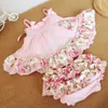 Kleinkind Baby Mädchen 2 stücke Sets Floral Rüschen Tops Shorts Pumphose Kinder Mädchen Polka Dots Outfits Kinder Kleidung Rosa Rot 1271