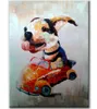 Pintura al óleo animal de la historieta pintada a mano en la lona Arte encantador del perro de la conducción para la decoración de la pared en la habitación de los niños o los mejores regalos al niño