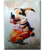 Handpainted Cartoon Animal Oil Painting on Canvas Lovely Driving Dog Art for Wall Decoration in Children Room or Best Gifts to Child