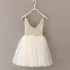 Mode Girl Dress Sequin Barnkläder Kids Kläder Sommar Klänningar Lace Princess Ruffle Tulle C9602