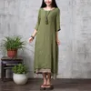 Hurtownia Moda Bawełniana Pościel Vintage Dress 2015 Lato Jesienne Kobiety Dorywczo Loose O Neck Boho Długie Maxi Dresses Vestidos Plus Size L-XXL