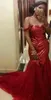 Sparkly Red Pargin Mermaid Prom Sexy jurken Lang avondfeestje van de schouderafstuderen Train Train 0510