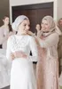 2018 muslimische Brautkleider bescheidene weiße Chiffon-Langarmstickerei mit Kristallen Perlen Strand Brautkleider nach Maß China EN11015