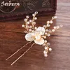 6 PCS Gold Color Flower Leaf U Shape Hair Sticks Pearl Clip Vintage Hair Pins Wedding Accessories Crystal Bridal Head Piece