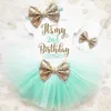 Bébé filles vêtements été Sequin Bow Tutu robe c'est mon premier anniversaire barboteuse + bandeau + jupe Tutu bébé fille vêtements ensemble cadeau d'anniversaire