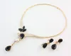 18k guldpläterad svart / blå / röd / lila zirkon pärlor kristall hängen halsband örhängen sätter mode kvinnor fest smycken set