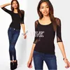 Hot Sale 2014 Zwart Mesh Gaas T-shirt Lange mouw Sexy Dames Tops Zwart T-shirt Clubwear Plus Size Tops M-XL Black B22