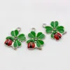 50pcs Green Enamel Lucky Grass With Ladybug Charm Pendant DIY Jewelry 18X 22MM Fit Bracelets Necklace Earrings