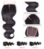 Brazilian Body Wave Mänskligt jungfruhår väver med 4x4 spetsförslutning Blekta knutar 100g/st Naturlig svart färg Double Wefts Hårförlängningar