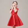 Kırmızı Saten Sevimli Çiçek Kız Elbise Gerçek Fotoğraf Diz Boyu Cap Sleeve İlk Communion elbise Kızlar Kış Tarzı Doğum Günü Partisi Elbise
