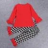 Set pigiama natalizio T-shirt a maniche lunghe con stampa di cervi + pantaloni a pois Set due pezzi natalizi per bambini Completi per ragazze Set di vestiti per neonate