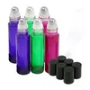 Gratis verzending zwart / roze / groen / paars 10ml etherische olie roller bal flessen groothandel parfum glazen rol op lege fles 600pcs / lot