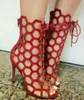 2017 Novo Design de Moda Feminina Do Dedo Do Pé Aberto Cut-out Malha Sandálias de Salto Alto De Couro De Camurça Super Alta Gladiador Sandálias Sapatos Vestido