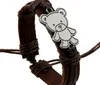 2015 latest version punk style 100% genuine leather bracelet handmade Alloy Little bear rope adjustable bracelet 20pcs/lot