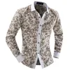 Hurtownie 2015 Mężczyźni Odzież Beżowy Drukuj Dobby Turn-Down Luźny Cienki Pojedynczy Kwiatowy Anti-Wrinkle Vintage Darmowe koszule wysyłki