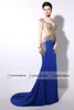 Sexig sjöjungfru Prom Party Dresses Beads Sheer Neck Scoop Gold Embroidery Royal Blue Red Formal Eccase Evening Gowns 2019 Custom Re8738937