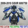 ABS Full Fairing Kit voor Suzuki GSXR750 GSXR600 2008-2010 K8 K9 Zwart Blue Backings Set GSXR 600/750 08 09 10 KS66