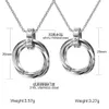 Argent bleu noir or trois couleurs à choisir mode acier inoxydable cristal 3 cercles pendentif Couple colliers charme cadeaux