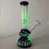 Glow in the Dark Glass Bong Ice Catcher Glass Water Pipes With Rechte Perc Glitter Stripes Covered Glass DAB Rigs GID01