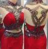 Vestidos de 15コルトスブリンブリンクリスタル2個の赤い母音のドレスビーズのハイネックショートページェントドレスジッパーバックレアル写真