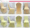 Frete grátis: 100 peças muito capas para cadeiras de banquete com listras amarelas em elastano 100 peças para uso em casamento
