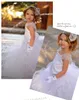 Weiße Prinzessin-Blumenmädchenkleider für Kinder, Brautjungfer, Party, Hochzeit, Satin, Tüll, Netzstoff, für Mädchen im Alter von 1–12 Jahren