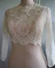 Hot Cheap Bridal Wraps Modest Alencon Lace Crystals Long Sleeves Wedding Bridal Bolero Wedding Dresses Custom Made Sheer Lace Applique