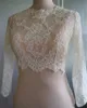 Hot Cheap Bridal Wraps Modest Alencon Lace Crystals Mangas largas Wedding Bridal Bolero Vestidos de novia por encargo Sheer Lace Applique