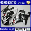 스즈키 GSXR 600 750 페어링을위한 블랙 화이트 차체 키트 K1 2001 2002 2003 GSXR600 GSXR750 01 02 03 페어링 키트